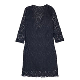 Gamiss Short Sleeve Floral Pattern Lace Dress (Black)