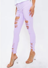 Vibrant Raw Edges Skinny Jeans (Lavender) P1213