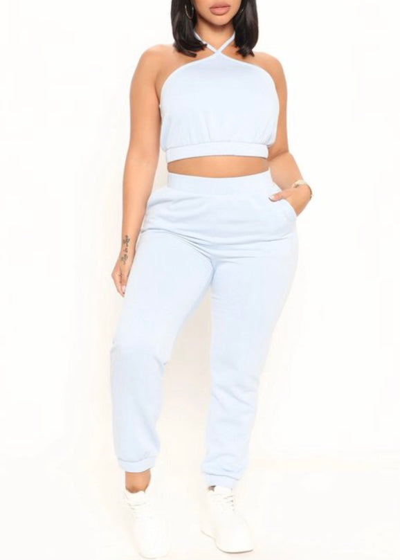 Blashe Halter Tank & Jogger Pants Set (Light Blue) 2C-SET03344