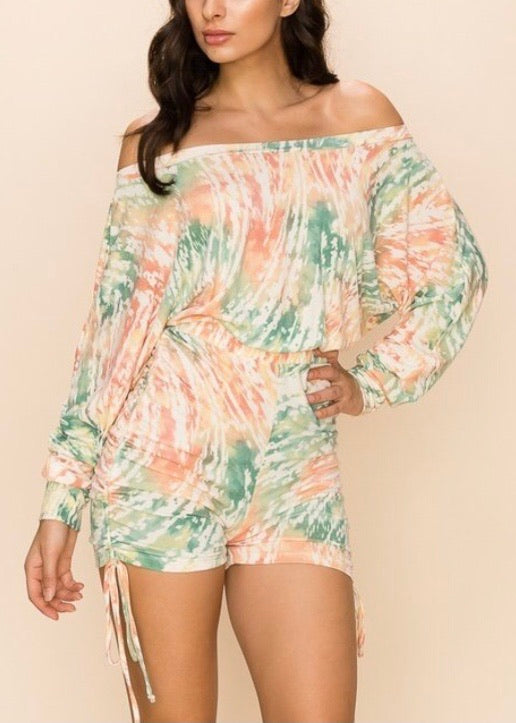 Canvas Summer Tye Dye Romper (Tye Dye Coral/Jade) LBR50092