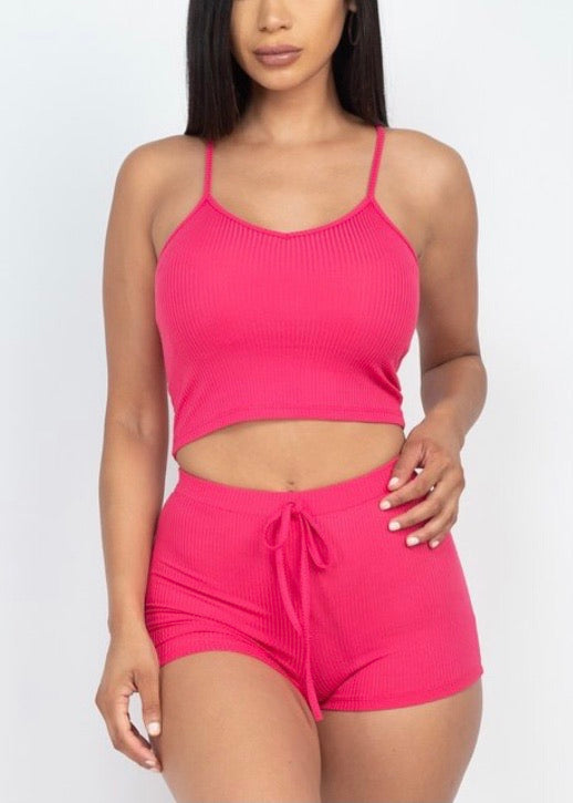 Capella Racer Back Crop Top & Shorts Set (Fuchsia) BTP2396