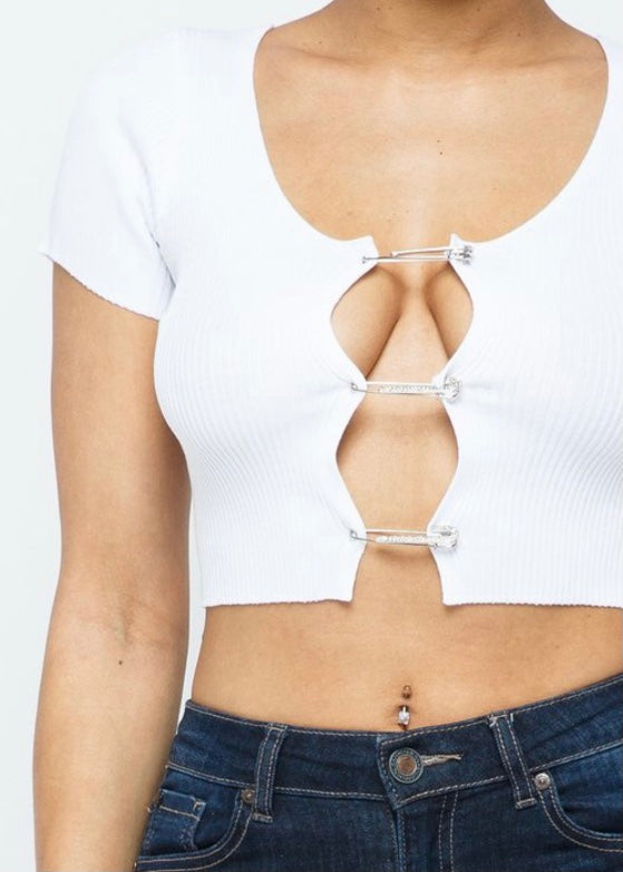 Hera Collection Safety Pin Crop Top (White) 22451-O