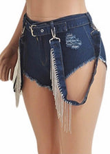 E-Show Tassel Detail Denim Shorts (Dark Blue) CN1270