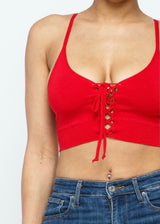 Hera Collection Tie Front Crop Top (Red) 22464