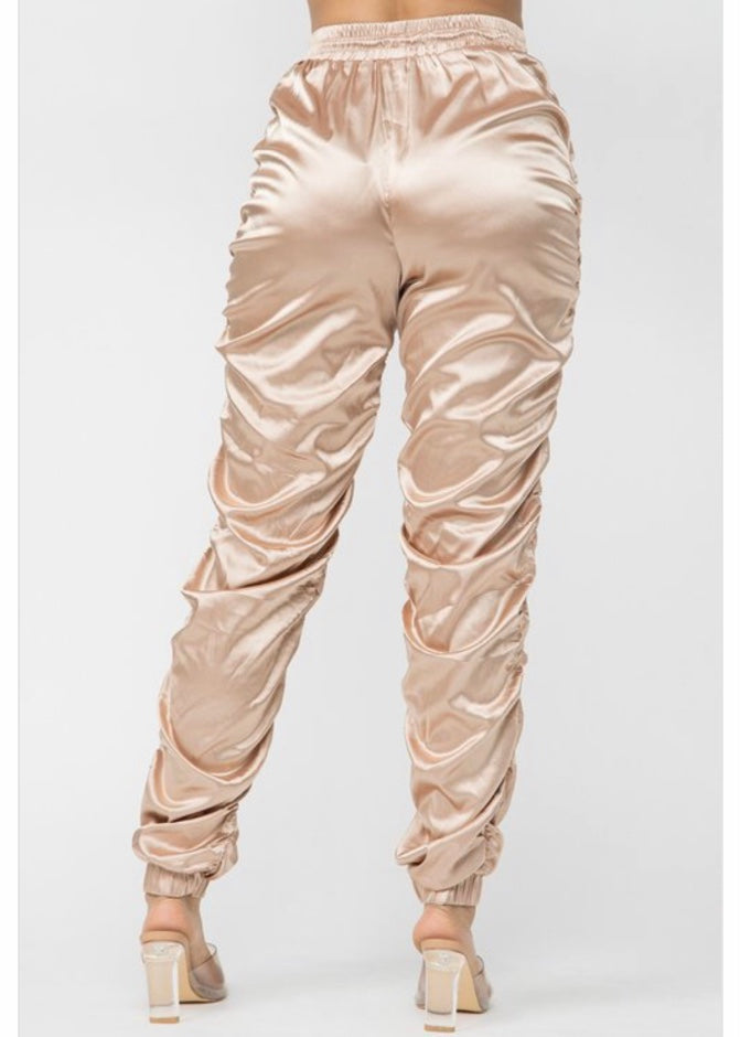 Hera Collection Satin Ruched Pants (Taupe) 62050