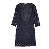 Gamiss Short Sleeve Floral Pattern Lace Dress (Black)