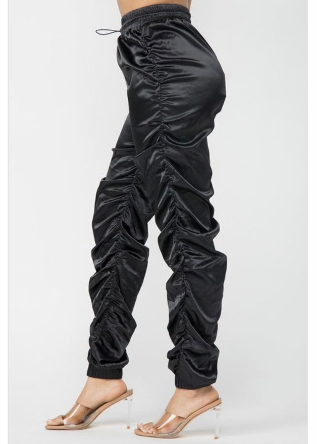 Hera Collection Satin Ruched Pants (Black) 62050