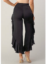 Primi Satin Stretch Ruffle Pants (Black) P3147