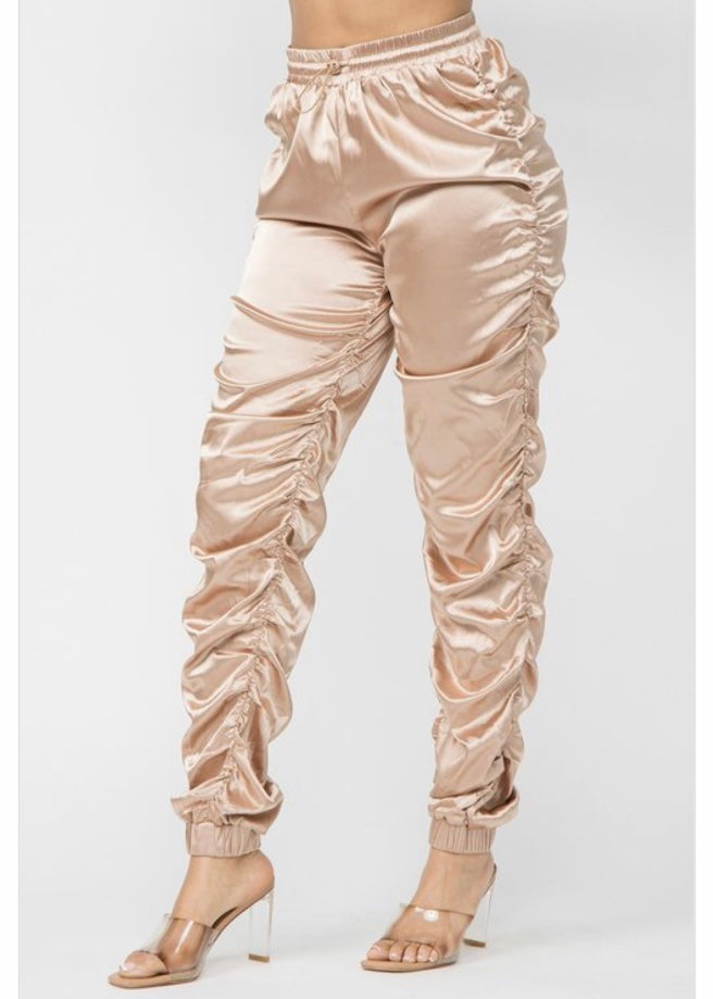 Hera Collection Satin Ruched Pants (Taupe) 62050