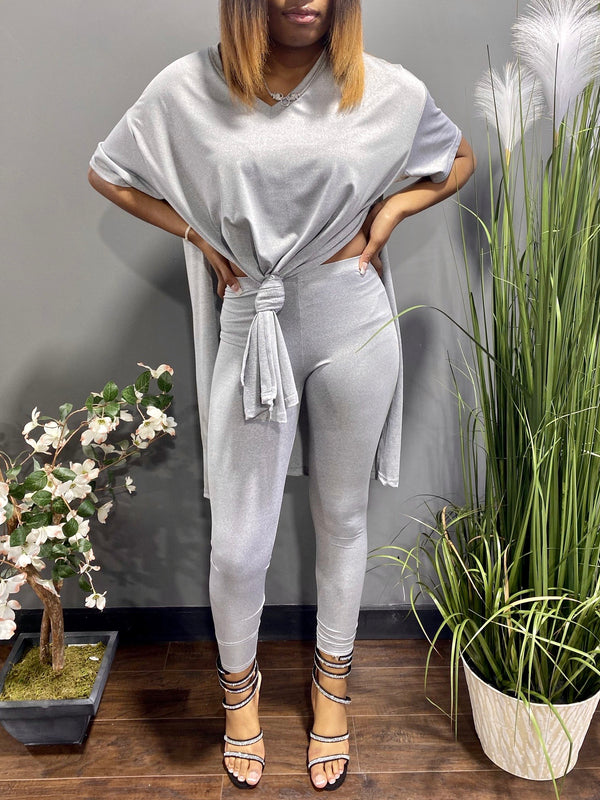 Daisy Short Sleeve Top and Leggings Set (Heather Grey) DT389