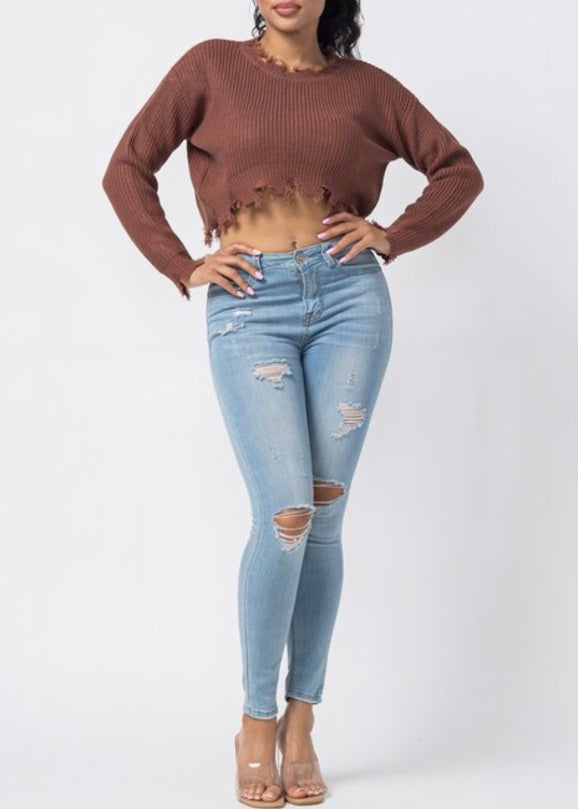 Hera Distressed Sweater Top (Cocoa) 21492