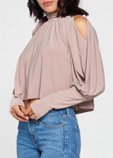 WinWin Shoulder Slit Long Sleeve Top (Mocha) WT11433