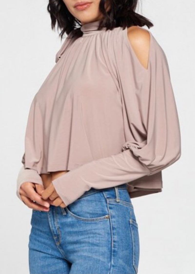 WinWin Shoulder Slit Long Sleeve Top (Mocha) WT11433