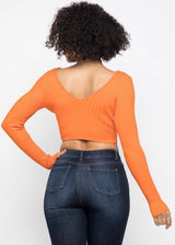 Hera Collection Long Sleeve V-Neck Off Shoulder Crop Top (Orange) 21915