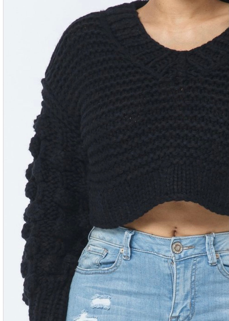 Hera Collection Chunky V Neck Sweater (Black) - 22004