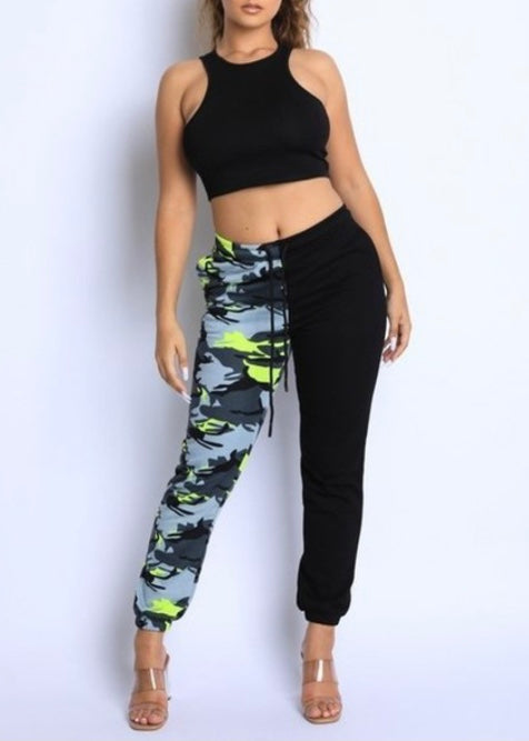 KTOO Camo Colorblock Sweatsuit Set (Black) P5665