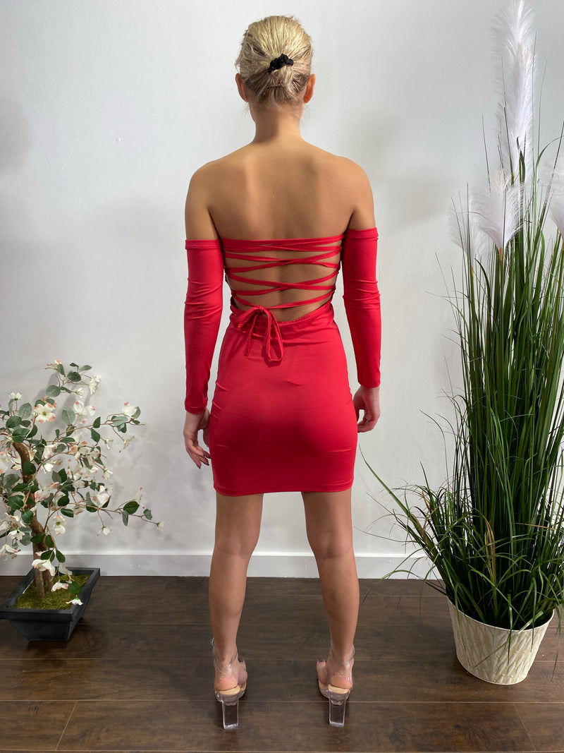 Capella Open Back Bodycon Dress (Red) BD2929