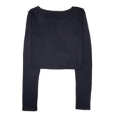 LOFT 211 Long Sleeve Crop Top W/ Front Cut Out & Pins (Black)