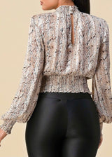 The Sang Woven Long Sleeve Top (Brown Combo) ST22490221