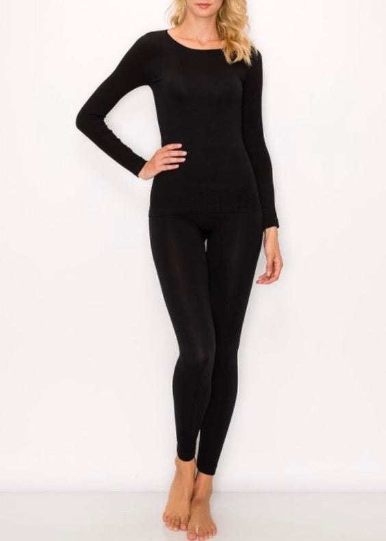 Kimberly Ribbed Seamless Long Sleeve and Legging Lounge Set (Black)