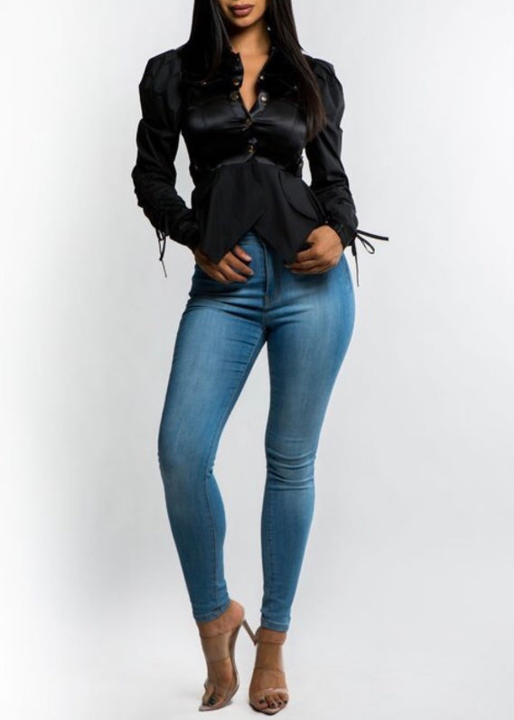 Kaylee Kollection Button Up Top (Black) JK2577