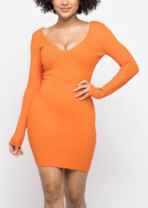 Hera Collection LSLV V-Neck Mini Dress (Orange) 22408