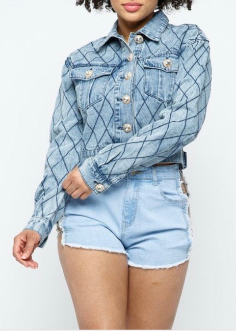 Hera Collection Button Down Denim Jacket (Denim) 22445