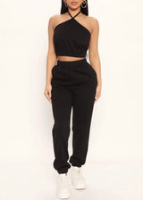 Blashe Halter Tank & Jogger Pants Set (Black) 2C-SET03344