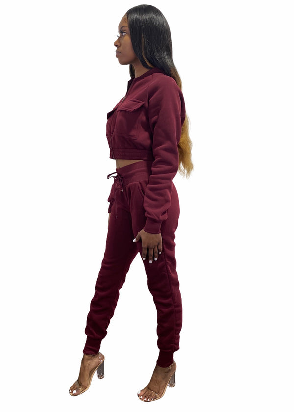 Top Fashion 2 Piece Fleece Set (Burgundy) GQ-622