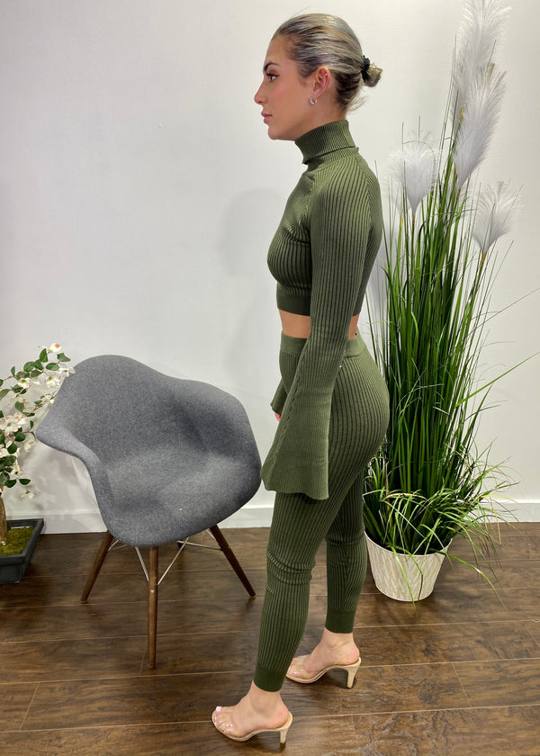 Hera Collection Turtleneck Flare Sleeve Legging Set (Olive) 22321