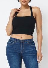 Hera Collection Cross Back Tie Crop Top (Black) 22481