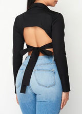 Red Velvet Open Back Button Down Top (Black) AT8430