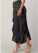 Primi Satin Stretch Ruffle Pants (Black) P3147