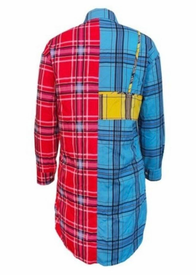 Reflex Plaid Assymmetric Button-Down Shirt (Multi) VES805