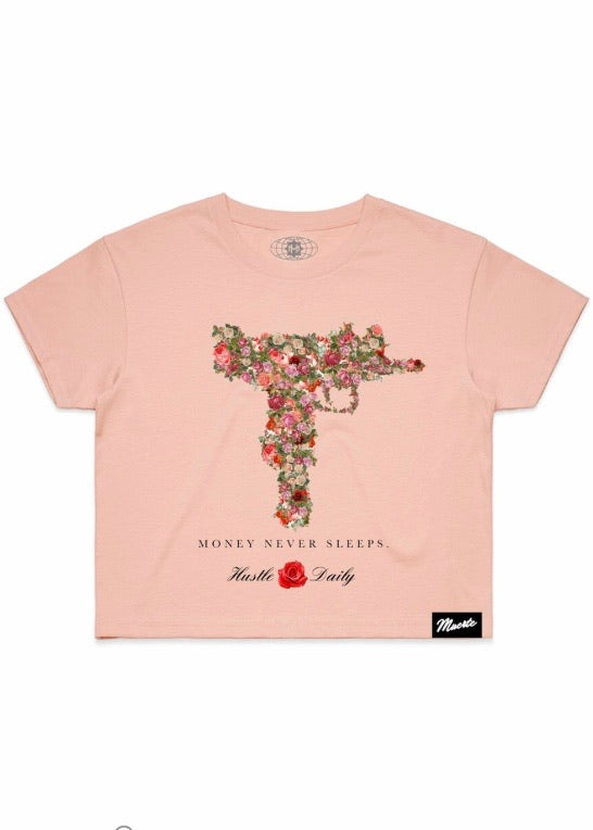 Hasta Muerte Hustle Daily Flower Uzi Crop Top (Pale Pink)