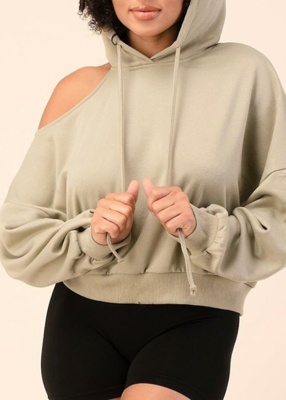 The Sang One Cold Shoulder Hoodie (Sage) ST2310720