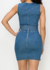 Denim Blvd Sleeveless Crop Top & Pencil Skirt Set (Med Blue) DB213TESBD