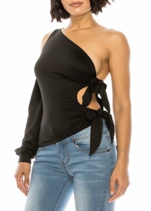 A3 Design Solid Side Tie Top (Black) T2714