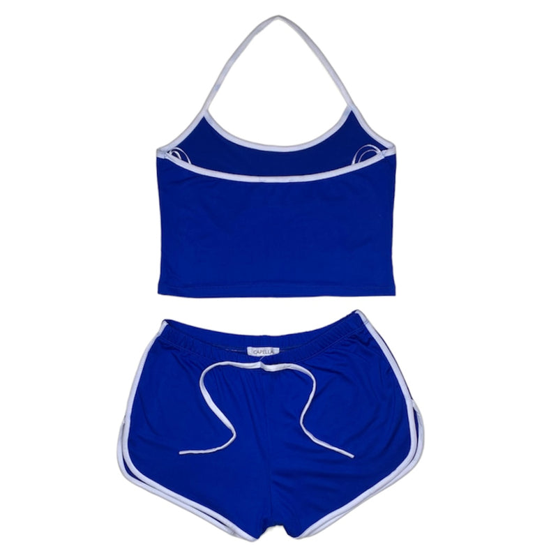 Capella Halter Neck Sleeveless Top & Shorts Activewear Set (Royal) BTP3193