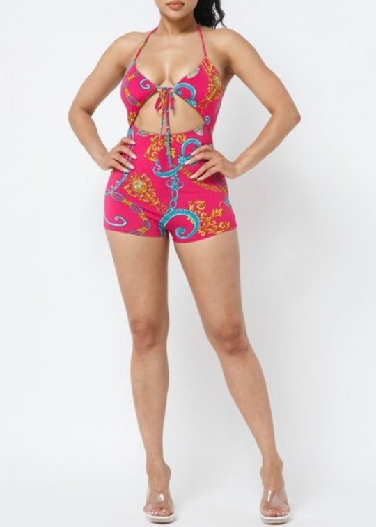 Belita Collection Spaghetti Tie Cut Out Detail Romper (Fuchsia) SBR1176