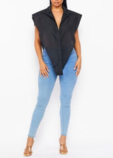 Cherie Open Sides Button Up Top (Black) T17849-1