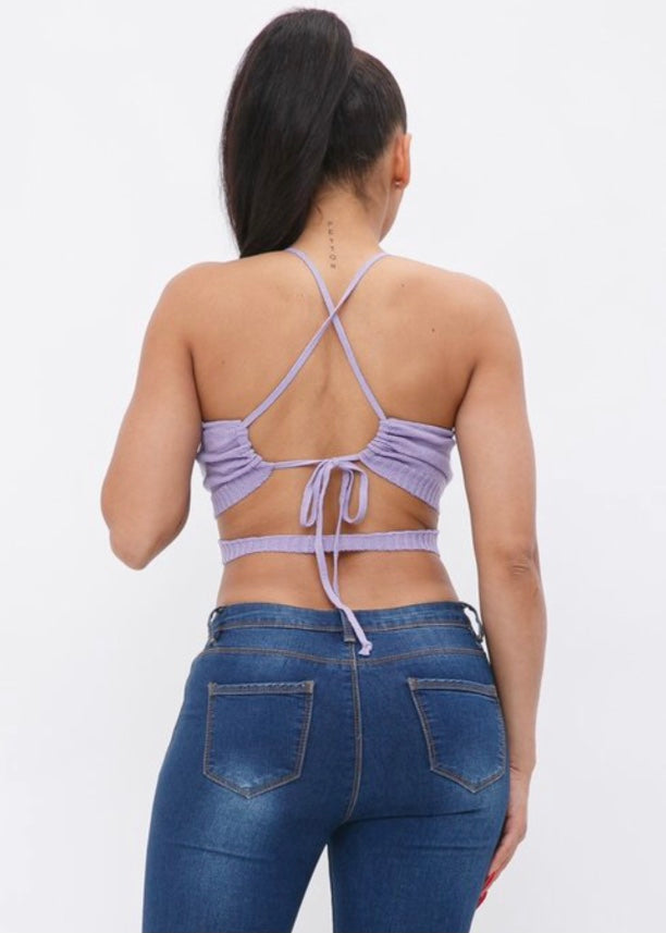 Hera Collection X-Cross Open Back Crop Top (Lavender) 22799