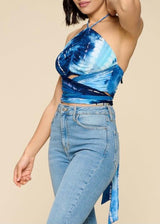 WinWin Open Back Wrap Around Tie Dye Top (Navy/Aqua) WT12551