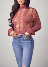 36point5 Teardown Effect Cropped Sweater Top (Marsala) SW1611