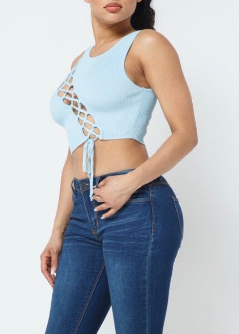 Hera Collection Diagonal Lace Crop Top (Light Blue) 22487