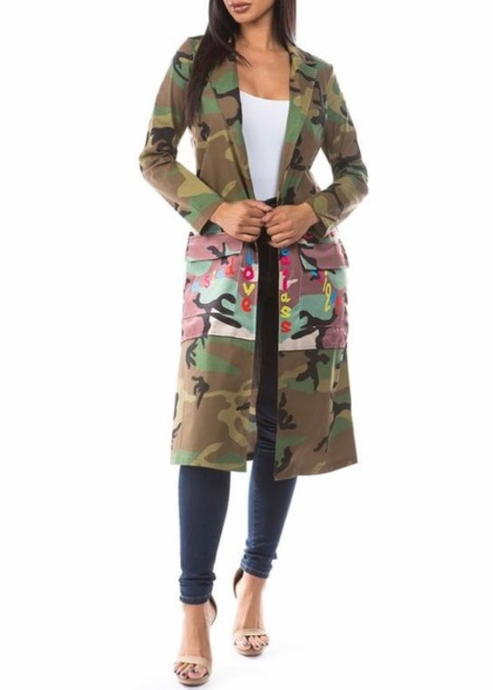 Francis Cabrel Camouflage Back Text Print Jacket (Multi Print) 3726