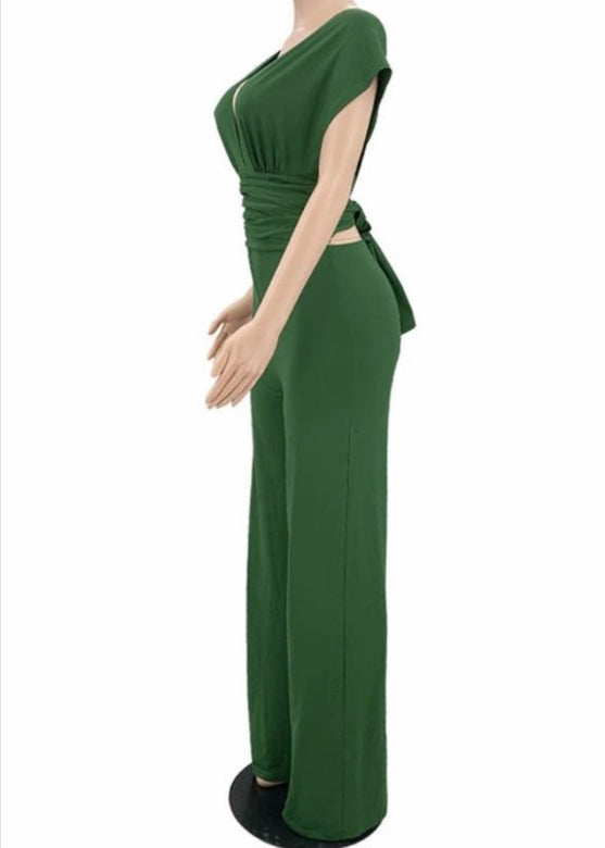 E-Show Sleeveless V Neck Jumpsuit (Green) PL0696