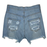 Aphrodite High Rise Frayed & Destroyed Denim Shorts (Light Blue) 6197F