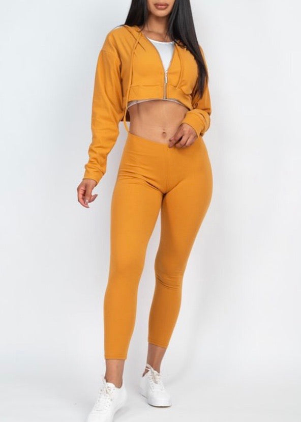 Capella Crop Hoodie Jacket & Legging Set (Camel) BTP3178