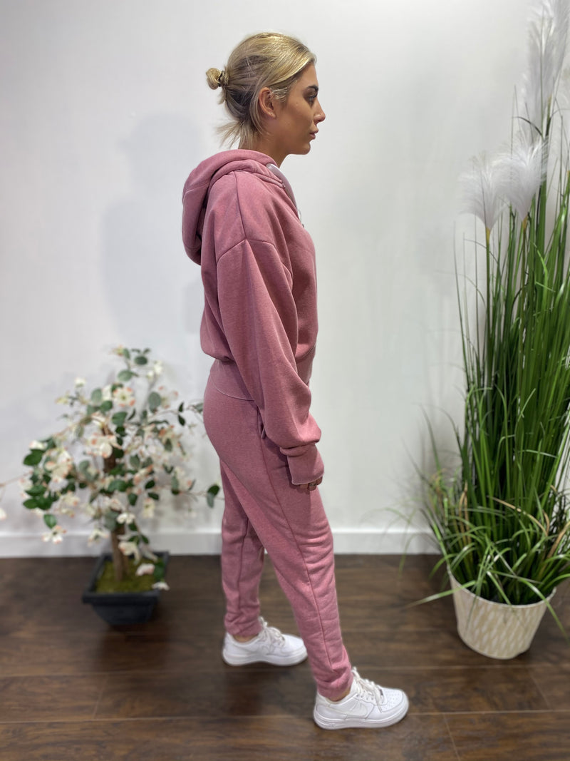 Reflex Crop Zip Up Hoodie & Jogger Pants Set (Dark Mauve)